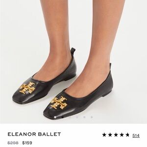Tory Burch Black Flats with Gold Emblem